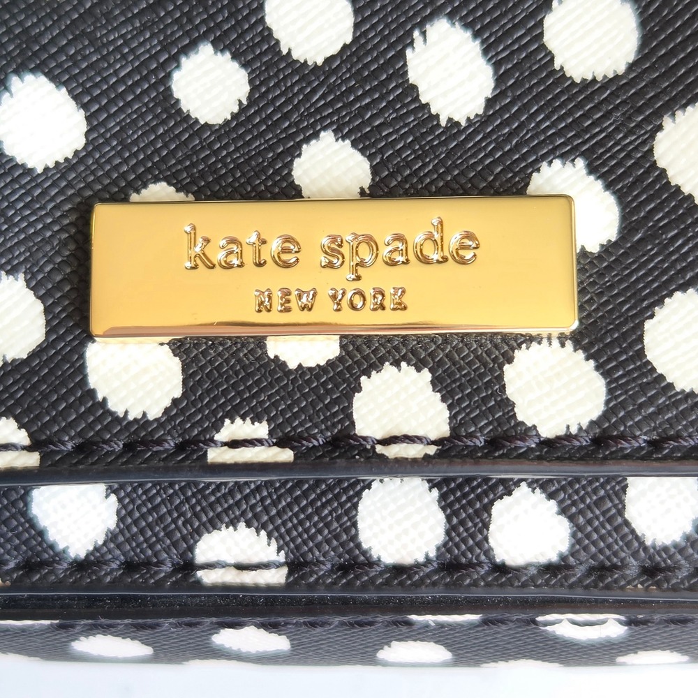 Kate Spade New York Polka‎ Dot Saffiano Crossbody Bag Black White Gold Logo